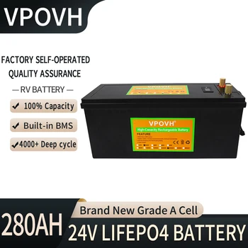 24V 280Ah LiFePO4 Bateria Built-in BMS de Lítio de Fosfato de Ferro de Célula 4000 Ciclos Para RV Campistas Carrinho de Golfe Solar de Armazenamento + Carregador