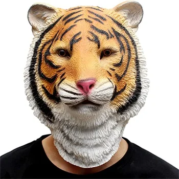 Novidade Traje De Halloween Party Animal Jurássico Máscara De Cabeça Realista Tigre Máscara De Látex Mal Adereços