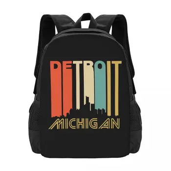 Retro Detroit, Michigan Horizonte Simples E Elegante Aluno Mochila Impermeável De Grande Capacidade Casual Mochila De Viagem Mochila Laptop