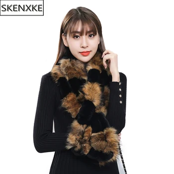 2023 Chegada Nova Moda Feminina Gola Senhoras Lenços Real Rex Rabbit Fur Lenço Mulheres Inverno Quente Genuína Pele De Raposa Lenços