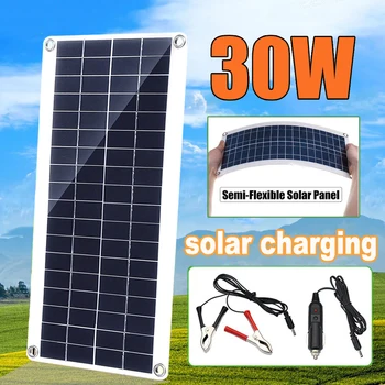 30W Painel Solar Kit Completo de 12V de Alimentação USB Portátil ao ar livre Polysilicon Célula Solar Camping Caminhadas de Viagens Carregador de Bateria do Telefone