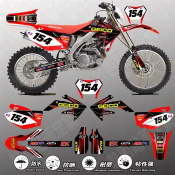 Adesivo de GRÁFICOS de decalques de kits Para HONDA CRF250X 2004 - 2019 MOTO de Motocross MX Dirt Pit Bike Peças 2007 2008 GEICO ESTILO