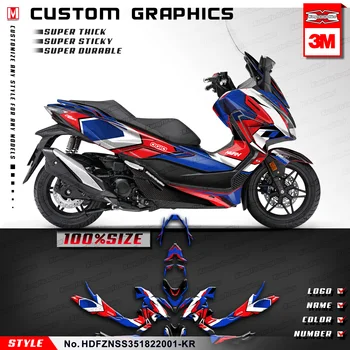 KUNGFU GRÁFICOS Motocicleta Adesivo de Vinil Decalque Kit para FORZA NSS 350 Scooter 2018 2019 2020 2021 2022, Azul, Vermelho