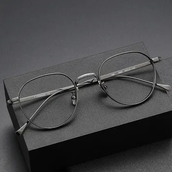Titânio puro Oval, Armação de Homens de Estilo Vintage Óculos com as Mulheres de Moda Miopia Computador Óculos por Lentes de Prescrição