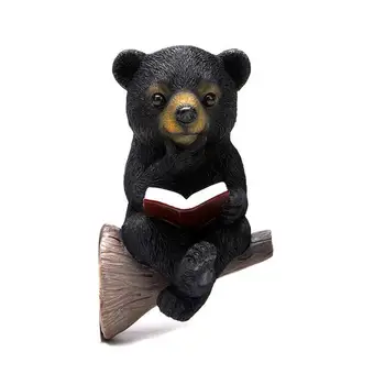 Urso Ornamento resistente ao Tempo em Miniatura Urso Escultura Solar de Carregamento Mini Urso Livro de Leitura Animal Estátua Cena Layout