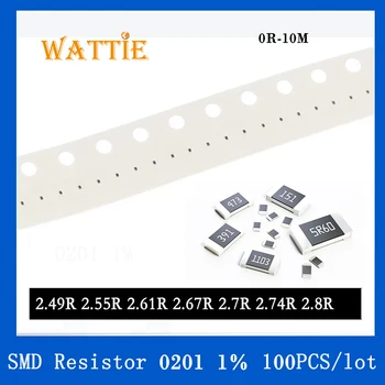 Resistor SMD 0201 1% 2.49 R 2.55 R 2.61 R 2.67 R 2.7 R 2.74 R 2.8 R 100PCS/monte chip resistores de 1/20W 0,6 mm*0,3 mm