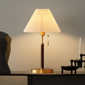 American estilo retro plissado madeira maciça lâmpada do quarto-de-cabeceira sala de estudo designer candeeiro de mesa, decoração lâmpada de mesa