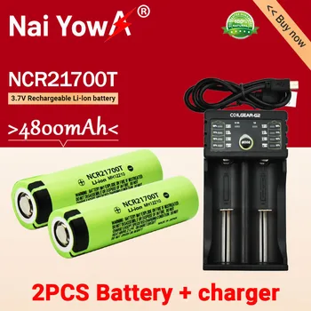 Novo 21700 NCR21700T de Lítio Recarregável 4800mAh 3.7 V Bateria de Alta Descarga de Alta Drenagem de Bateria de iões de lítio HD Celular +carregador
