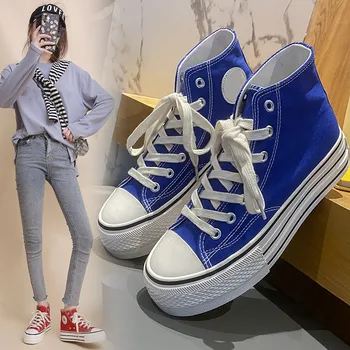 Primavera Nova Sola Grossa de Lona Sapatos para as Mulheres 2023 Tendência de Aumento da Pequena e Sapatos Brancos, Versão coreana Confortável e Casual Sapatos