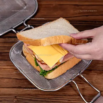 De aço inoxidável sandwich maker Panini pressionado assar pão líquido titular portátil, equipamento de camping churrasco ferramentas
