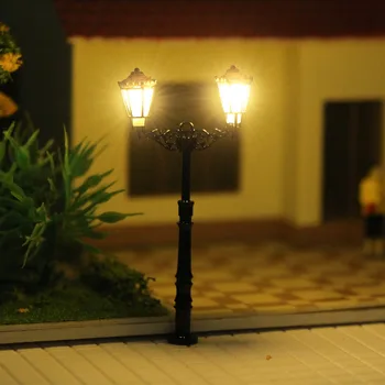 Evemodel 3pcs N Escala Lamp Post Duplo Chefes de 50mm 1:160 Luzes de Rua do Modelo de Trem LEDs LQS77N
