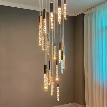 Preto LED Lustres de Cristal Moderno Escada Luzes de Iluminação interna de Cromo Ouro Longa Espiral, Lâmpada Sala de estar, Sala de Decoração de Casa