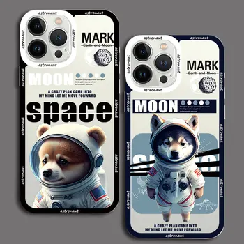 Bonito dos desenhos animados Urso E Cachorro Astronauta Claro Caso de Telefone Para o iPhone 11 7 8 Plus SE2 14 13 12 Pro MAX X XR XS Transparente da Tampa Traseira