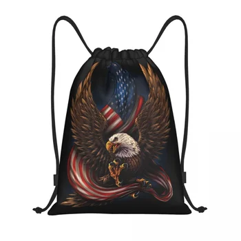 Personalizado EUA Bandeira American Eagle Cordão Mochila, Sacos de Homens, Mulheres e Leve Ginásio de Esportes Sackpack Sacos para a Formação