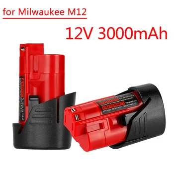 12V Milwaukee Bateria 3Ah Compatível com Milwaukee M12 XC 48-11-2410 48-11-2420 48-11-2411 12-Volt de Ferramentas sem fio Bateria
