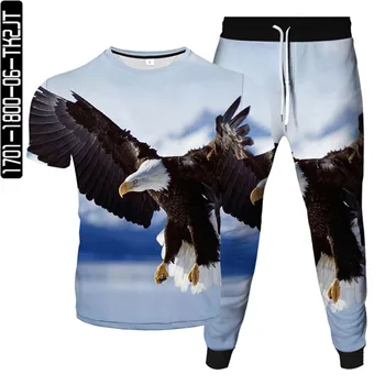 Bandeira dos EUA Animal Voador Eagle 3D Impresso Homens de Treino Homme T-Shirt+Jogger Calças 2Pcs Conjuntos de Roupas Sportswear Terno Plus Size