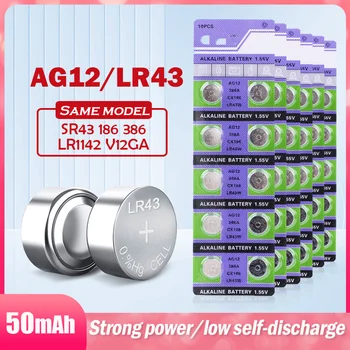 AG12 LR43 186 SR1142 LR1142 SR43 386A 301 CX186 V12GA 1.55 V Alcalina de Bateria Para o Relógio Brinquedos Remoto Calculadoras Botão de Célula tipo Moeda
