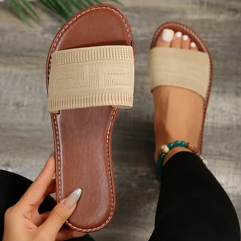 Mulheres de verão de tecido de moda praia retro plana sapatos para casual e confortável férias sandálias e chinelos