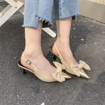 A coleção primavera / Verão Nova Borboleta-nó Bombas de Calçados femininos de Moda Dedo Apontado Senhoras Elegantes Sandálias Slingback