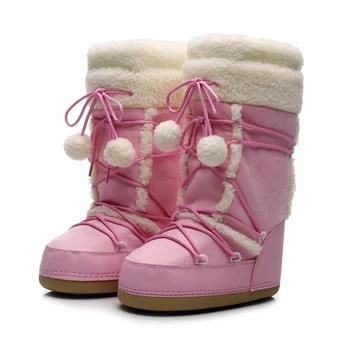 Botas de inverno de Mulheres Botas de Neve de Frio-a prova de Esqui BootsWarm Meados de bezerro Espaço Botas antiderrapantes Sapatos de Algodão 35-40