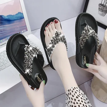 Muffin de espessura com solado de strass mulheres de luxo designer de sapatos, chinelos, roupas da moda 2023 nova de verão, sandálias estilo coreano
