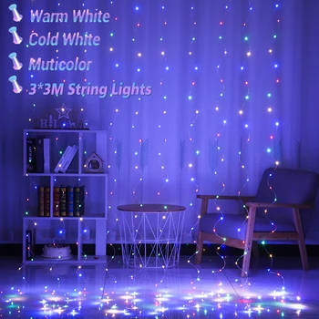 3x3m Cortina RGB LED corda Leve para Casa Quarto clima de Natal Decoração da Lâmpada de Casamento ao ar livre de Fadas Plug and Play Lâmpada