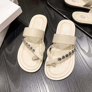 2023 Sapatos da Moda, para Mulheres Básicas de Mulheres Chinelos de Verão, Elegante, Casual, Chinelos de quarto das Mulheres de Diamante Redondo Toe Sapatos de Senhoras