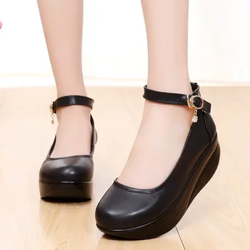 5.5 cm de Pequeno Tamanho Plus 33-43 Confortáveis Sapatos de Couro Mulheres Mary Janes 2023 de Espessura Inferior a Plataforma de Cunhas de Sapatos Mãe Office Dança