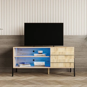 Meados do século moderna TV armário de madeira, TV console de mídia armário com espaço de armazenamento