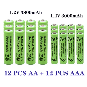 1.2 V AA 3800mAh Pilhas Recarregáveis NI-MH+1,2 V AAA 3000 mAh Rechageable bateria NI-MH bateria