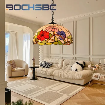 BOCHSBCTiffany Pastoral estilo de vidro da luz de teto do Deco, Sala de estar, Sala de Jantar Estudo varanda Quarto com glória-da-manhã de suspensão de luz