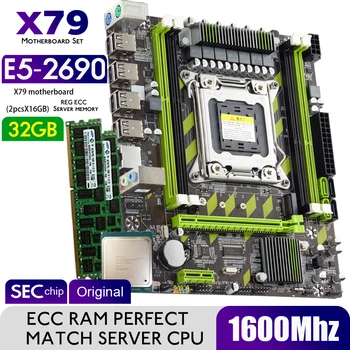 Atermiter placa-Mãe X79 com XEON E5 2690 2*16GB = 32GB de memória DDR3 1600MHZ 12800R REG ECC Memória RAM Combo Conjunto de Kit de NVME SATA Servidor