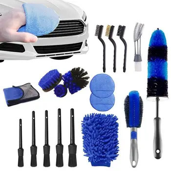 18pcs Detalhando Carro Kit de Pincéis Nenhum risco de Microfibra Detalhamento de Escovas Para Limpeza Saídas de Ar Automotivo Pneus Escovas de Limpeza