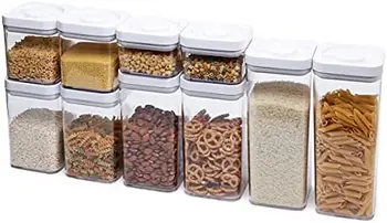 10-Peça Quadrada Hermético Recipientes de Armazenamento de Alimentos para a Cozinha Despensa Organização, BPA Livre de Plástico, Claro Sanduíche recipiente Pode