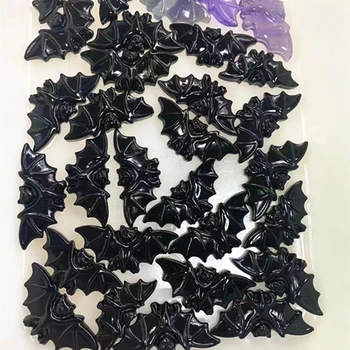 Decoração de casa de 80mm Pedra Semi-Preciosa Artesanato Natur Preto Obsidian Escultura de Morcegos Para o Presente do dia das bruxas
