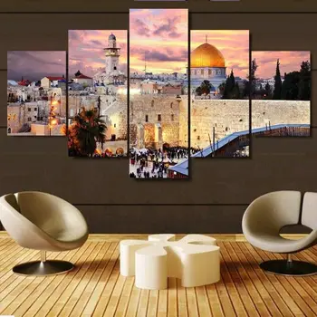 Islâmica Muçulmana de Jerusalém a Cidade de Lona Imprime Pintura, Arte de Parede Decoração Cartaz Pinturas HD de Impressão de Decoração Painel 5 5 Peças