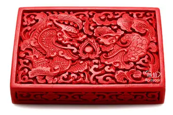 Elaborar Chinês Tradicional Tecnologia de Vermelho Laca Dragon Phoenix Caixa da Jóia, Caixa de cartão de visita