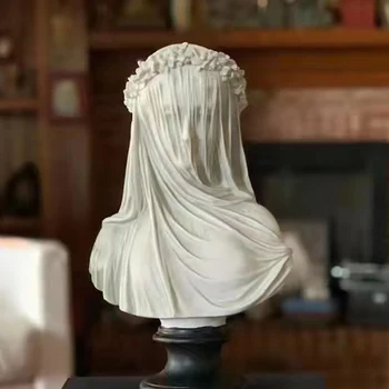 Elegante Velada Senhora Busto De Estátua Gótica Em Miniatura Branco Figuras Doação De Inauguração Da Coleção De Artesanato