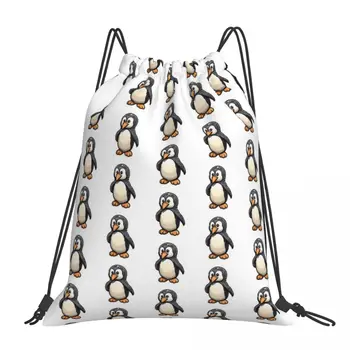 Encantador Arredondado Cartoon Penguin - Delicioso Mochilas Portátil, Sacos De Cordão Cordão Pacote De Bolso Diversos Saco Livro De Sacos De