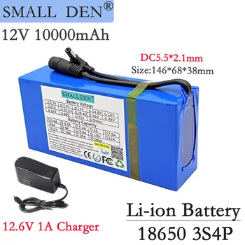 12V 10Ah 18650 3S4P de lítio, bateria de 12V de rua do DIODO emissor de luz da luz de reposição da bateria portátil, bateria 12V do dispositivo +12,6 V 1A carregador