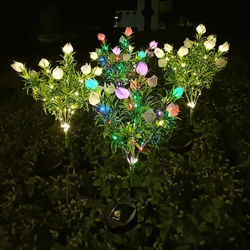 11 Chefe Solar Gardenia Luzes ao ar livre Externo Impermeável Decorativo Paisagem Lâmpada LED Quintal Festa Caminho de Jardinagem Accesor