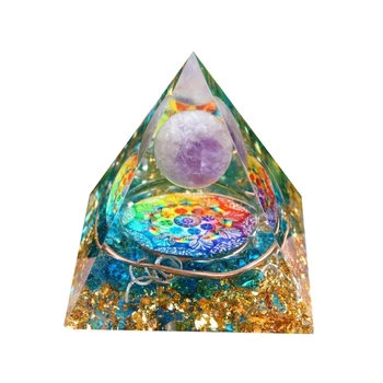 Orgone Pirâmide Arco-Íris Padrão Floral Cura De Cristal Bola Esfera De Pedra Jóias Gerador De Energia Decoração