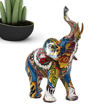 Elefante Estatuetas De Resina Artesanato Elefante Estátua Com Auspicioso Significado Animal Escultura Ornamento Desktop De Mesa, Decoração De Casa