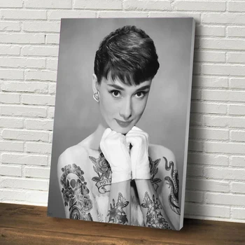 Audrey Hepburn Retrato de Lona Tatuagem de Parede Feminino Cartaz e Gravura de Arte, Fotografia, Decoração Imagem Cuadros