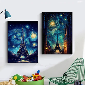 Paris, a Torre Eiffel, a Cidade Romântica Paisagem Abstrata Pintura a Óleo sobre Tela Cartaz Impressão de Parede a Imagem para Decoração Sala de estar