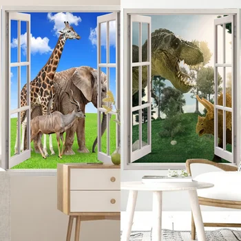 3D Janela de Céu Estrelado Dinossauro Elefante Fosco PVC Adesivo de Quarto infantil Decoração do Quarto