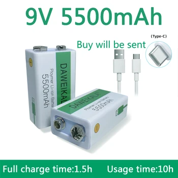 9V 5500mAh 9V bateria li-ion Recarregável Micro USB Bateria de 9 v lítio para Multímetro Microfone de Brinquedo +cabo de carregamento USB