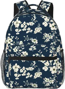 Bonito Flores sobre Fundo Azul Leve Backpack do Laptop para Mulheres, Homens Faculdade Bookbag Casual, Bolsa de Viagem Mochila