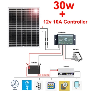 Vidro temperado Rígida Solar Kit de painéis Monocristalinos 12V 10A Controlador de Painel Fotovoltaico Sistema para a Casa Carro Barco 220v 1000w