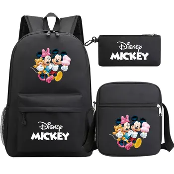 Kawaii de Disney do Rato de Minnie do Mickey de 3Pcs Menino Menina Crianças da Escola do Livro Sacos de Viagem Mochila, Bolsa de Ombro Caneta, Saco Para Homens Mulheres
